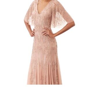 Adrianna Papell Pink Flutter Sleeve V-Neck Maxi Gown